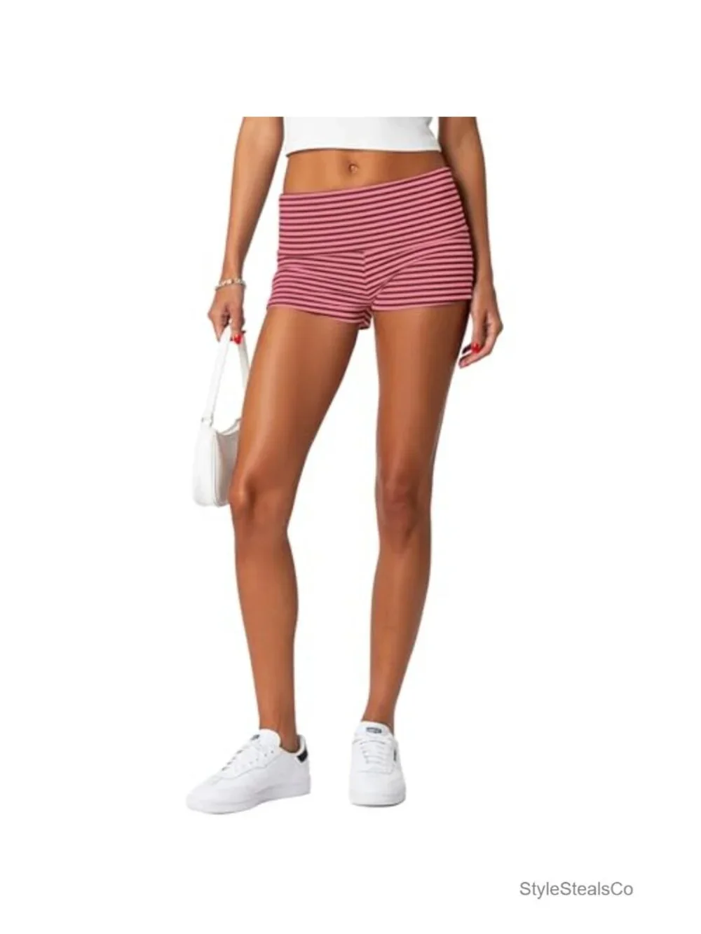 Fold Over Micro Mini Shorts Elastic Waist Lounge Pajama Bottoms